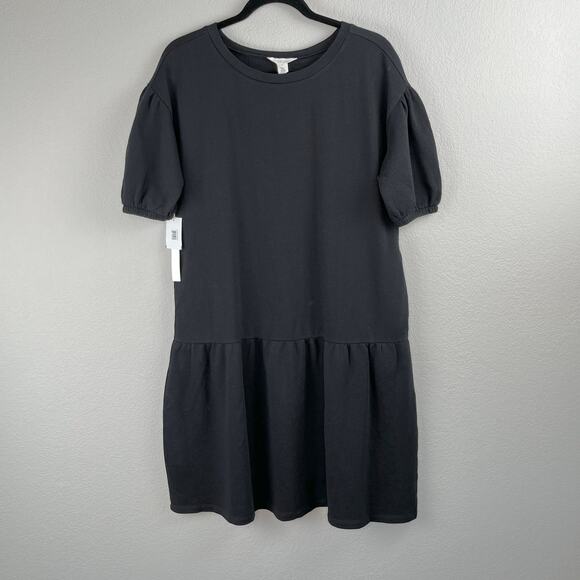 Caslon Cotton Black Drop Waist Short Sleeve Babydoll Mini Dress Med/Large NWT - Picture 12 of 13